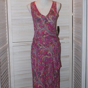 Ralph Lauren Pink Floral Dress Size M Spaghetti Straps Layered Skirt Belt